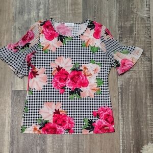 Calvin Klein Pink Floral Checkered Blouse